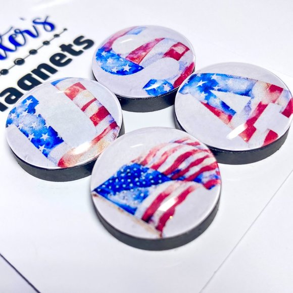 Set of 4 Magnets - USA & Flag Glass Refrigerator Kitchen Whiteboard 07036 - Picture 2 of 3